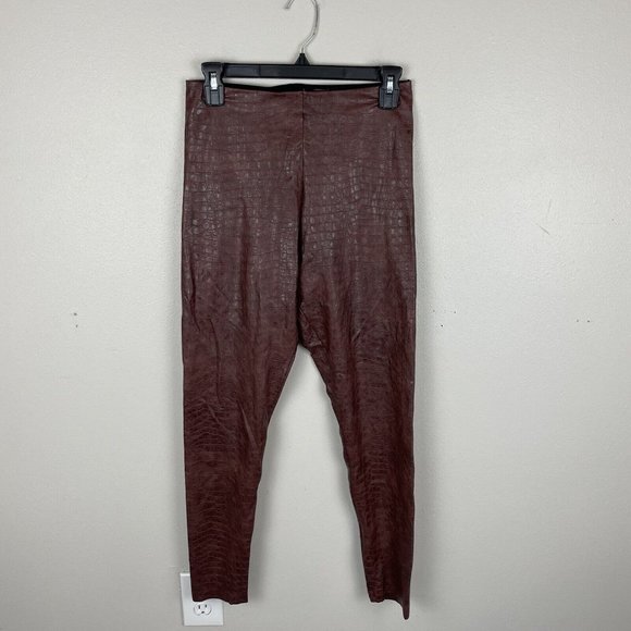 Commando Women's Faux Leather Croc Embossed Animal Legging Size L Brown Shaping